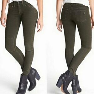 Rag & Bone Ridley Moto Wax Skinny Dark Olive Jean
